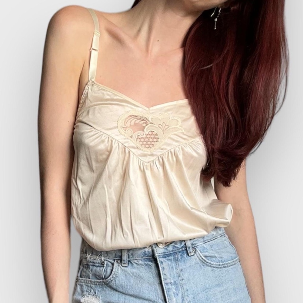 Vintage White / Cream Satin Slip - Size Small - Picture 2 of 8